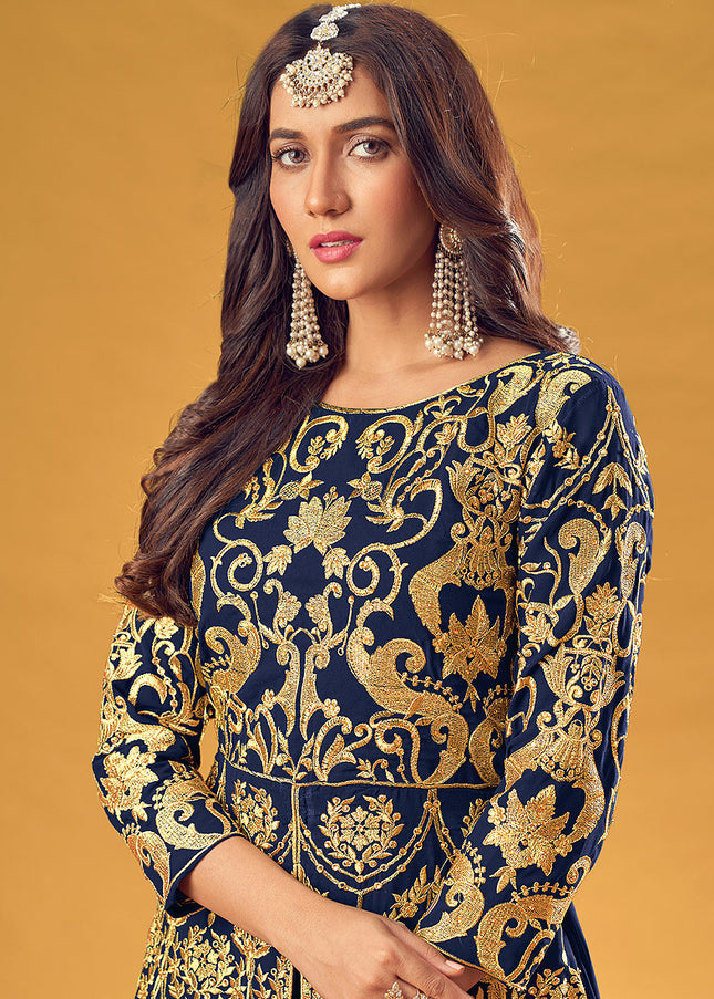 Blue and Gold Embroidered Suit