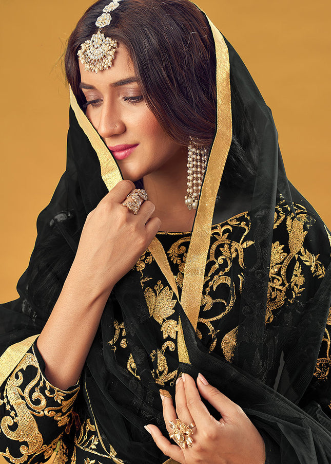 Black and Gold Embroidered Suit