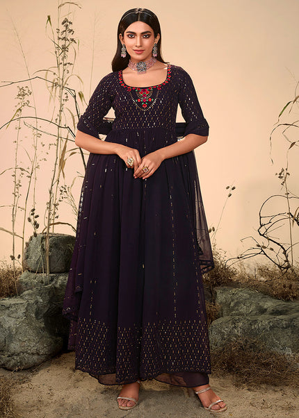 Purple Embroidered Palazzo Suit