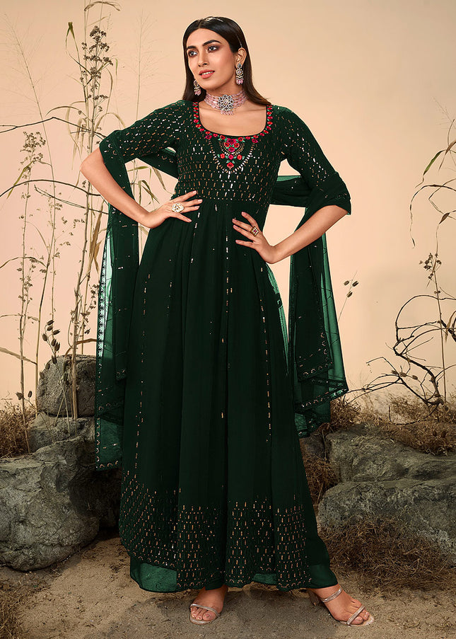 Green Embroidered Palazzo Suit