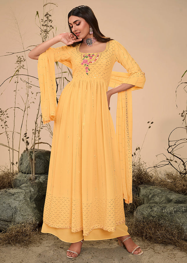 Yellow Embroidered Palazzo Suit