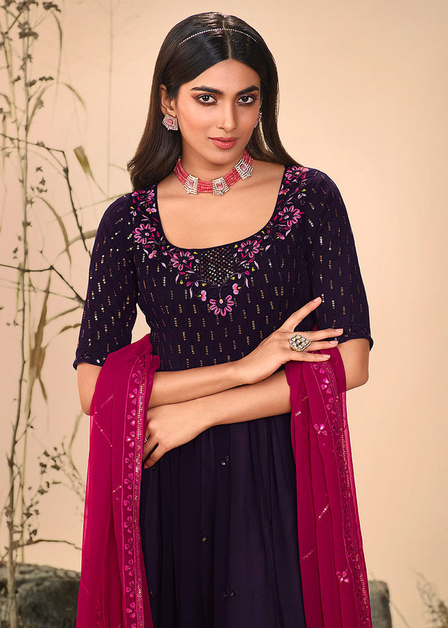 Purple Embroidered Palazzo Suit