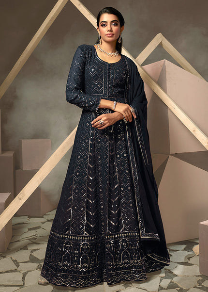 Grey Embroidered Anarkali Gown