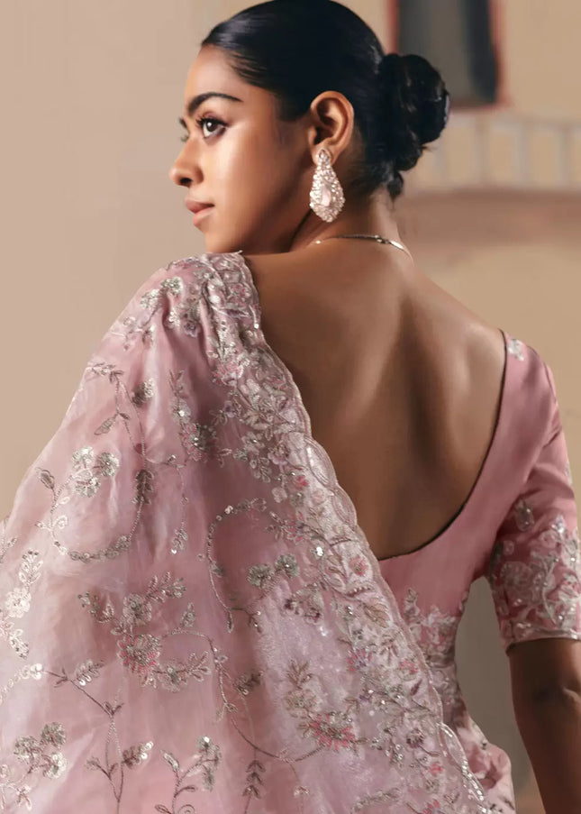 Pink Embroidered Festive Saree