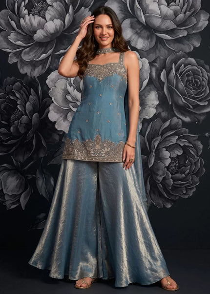 Sky Blue Embroidered Sharara Suit