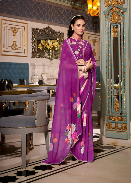 Purple Floral Printed Saree