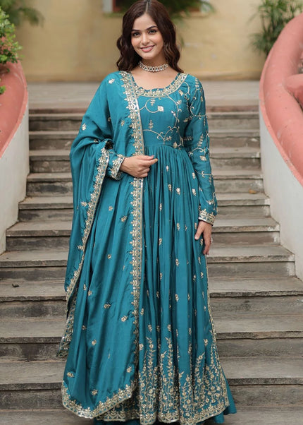 Turquoise Embroidered Gharara Suit