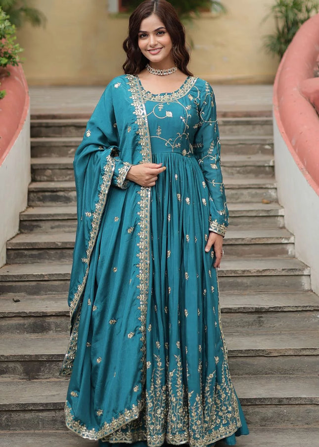 Blue Embroidered Sharara Suit