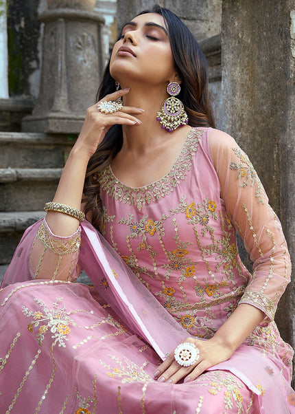 Pink and Gold Embroidered Anarkali