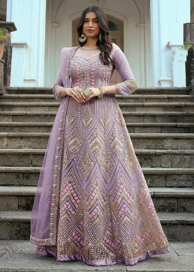 Purple and Gold Embroidered Anarkali