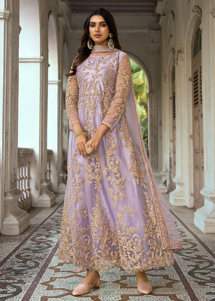 Lavender and Gold Embroidered Anarkali