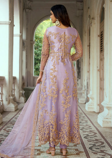 Lavender and Gold Embroidered Anarkali