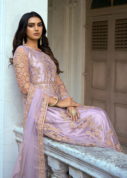 Lavender and Gold Embroidered Anarkali