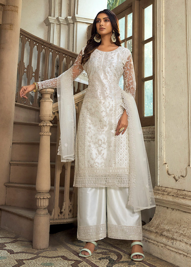 White Embroidered Pant Style Suit