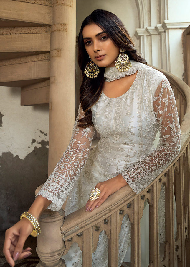 White Embroidered Pant Style Suit