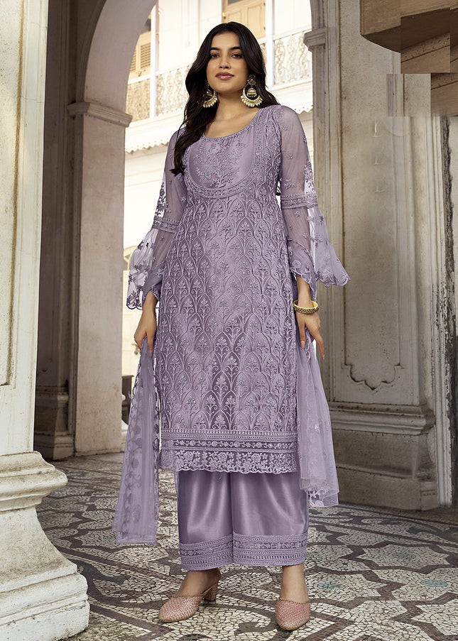 Lavender Embroidered Pant Style Suit