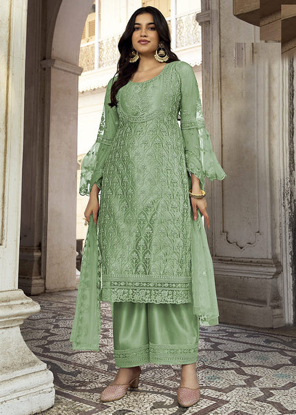 Green Embroidered Pant Style Suit