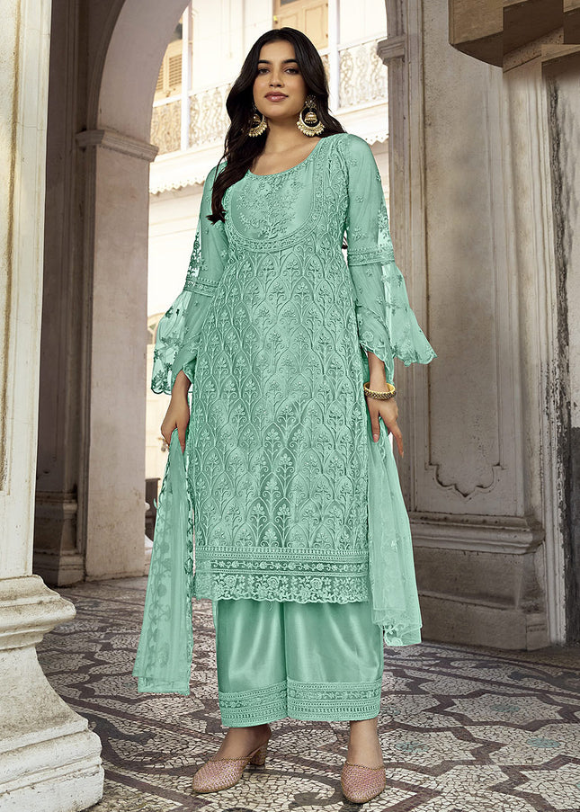 Aqua Embroidered Pant Style Suit