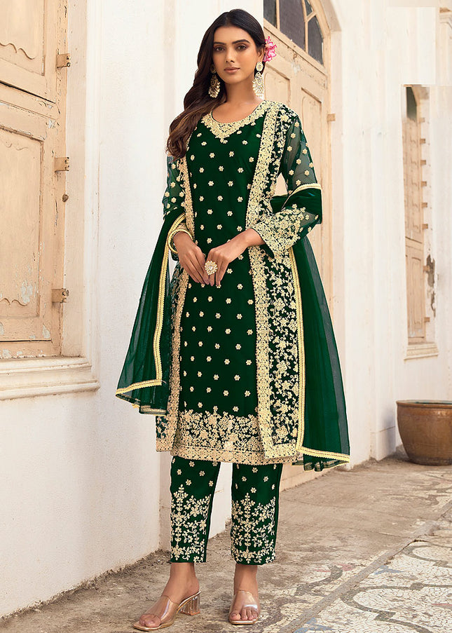 Green and Gold Embroidered Jacket Style Suit