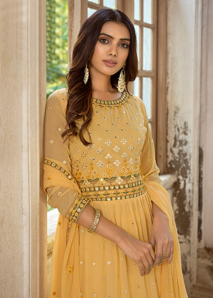 Yellow and Gold Embroidered Palazzo Suit