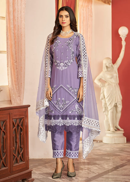 Light Purple Embroidered Pant Style Suit