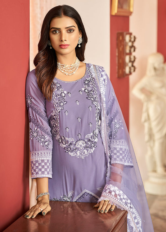 Light Purple Embroidered Pant Style Suit