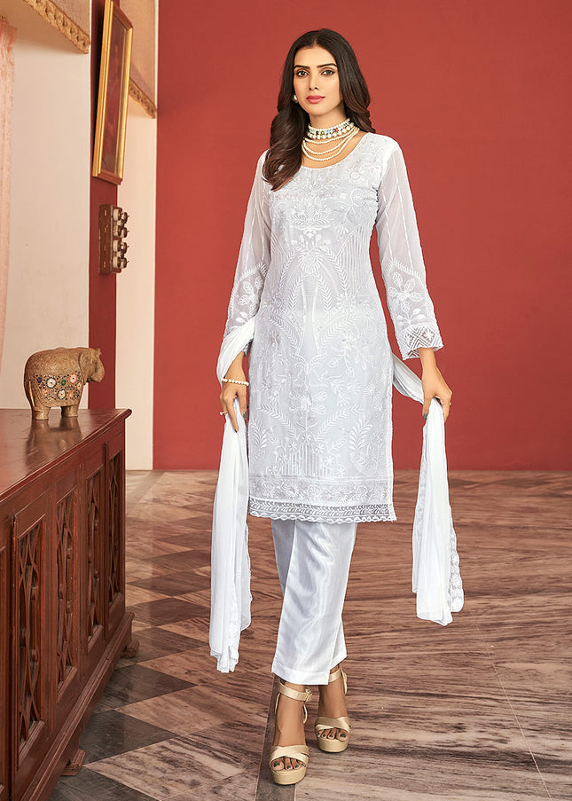 Wihte Embroidered Pant Style Suit