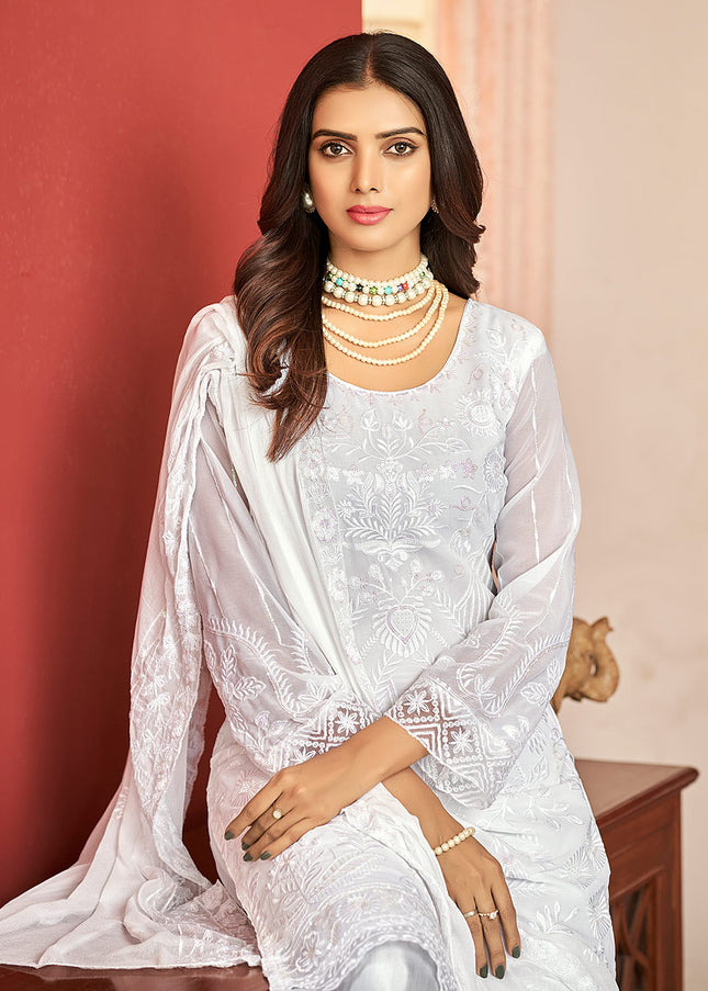Wihte Embroidered Pant Style Suit