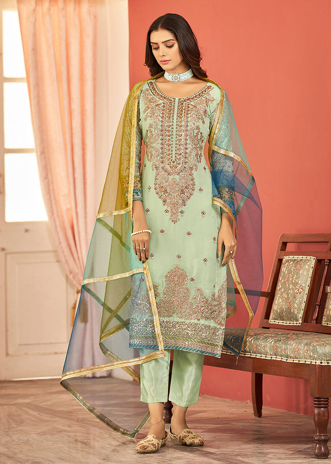 Green Embroidered Pant Style Suit