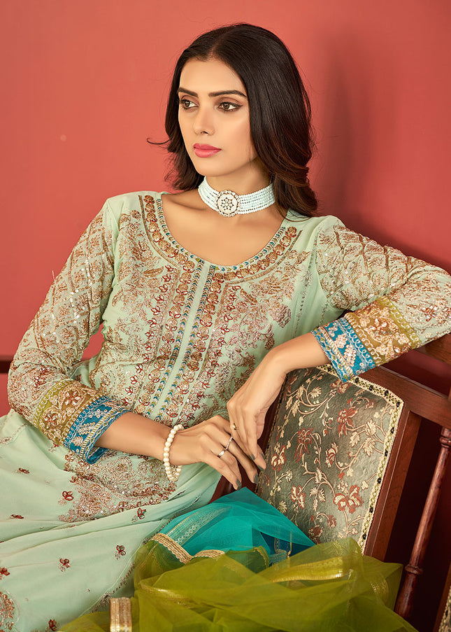 Green Embroidered Pant Style Suit