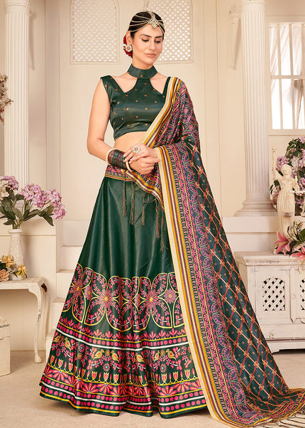 Dark Green Printed Lehenga Choli