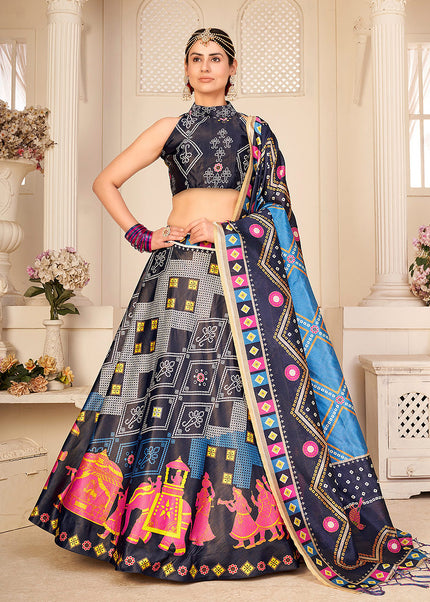 Black Multicolor Printed Lehenga Choli