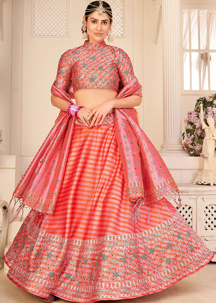 Pink and Orange Printed Lehenga Choli