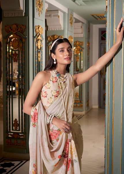 Offwhite Floral Printed Saree