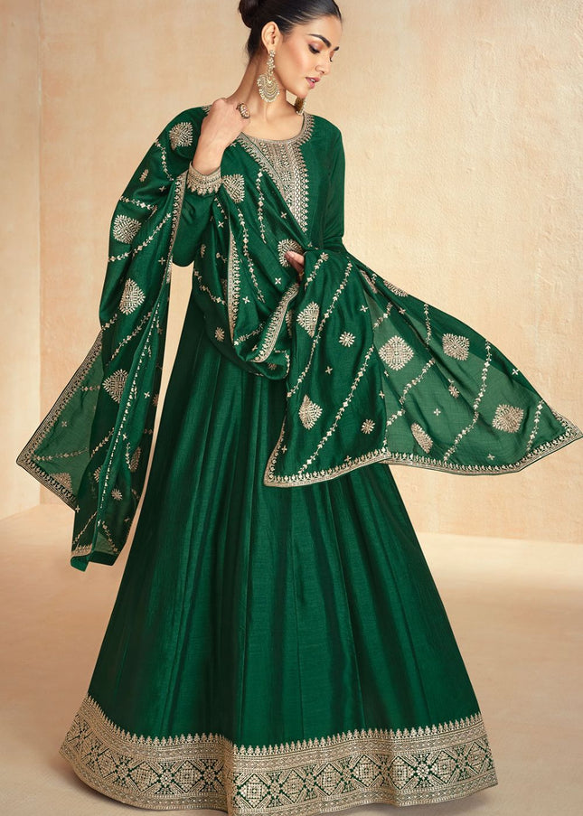 Green Embroidered Anarkali Gown