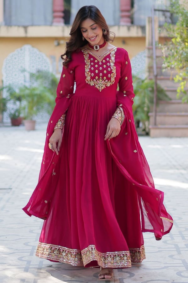 Pink Embroidered Anarkali Gown