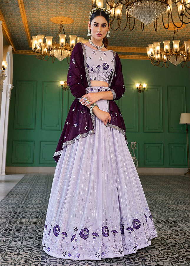 Light Lavender Floral Embroidered Lehenga