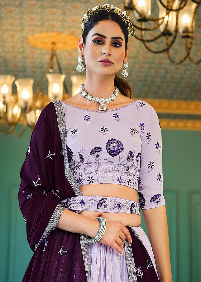 Light Lavender Floral Embroidered Lehenga