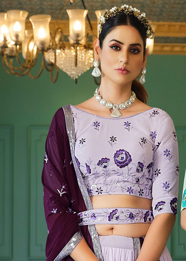 Light Lavender Floral Embroidered Lehenga