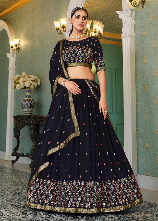 Black and Gold Embroidered Lehenga
