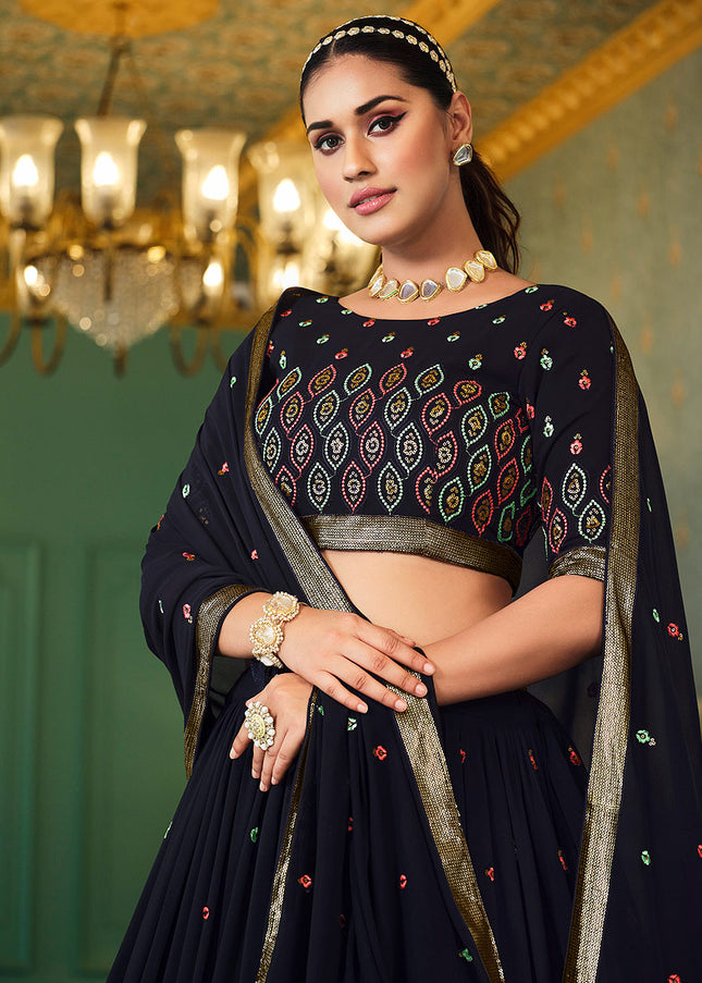 Black and Gold Embroidered Lehenga