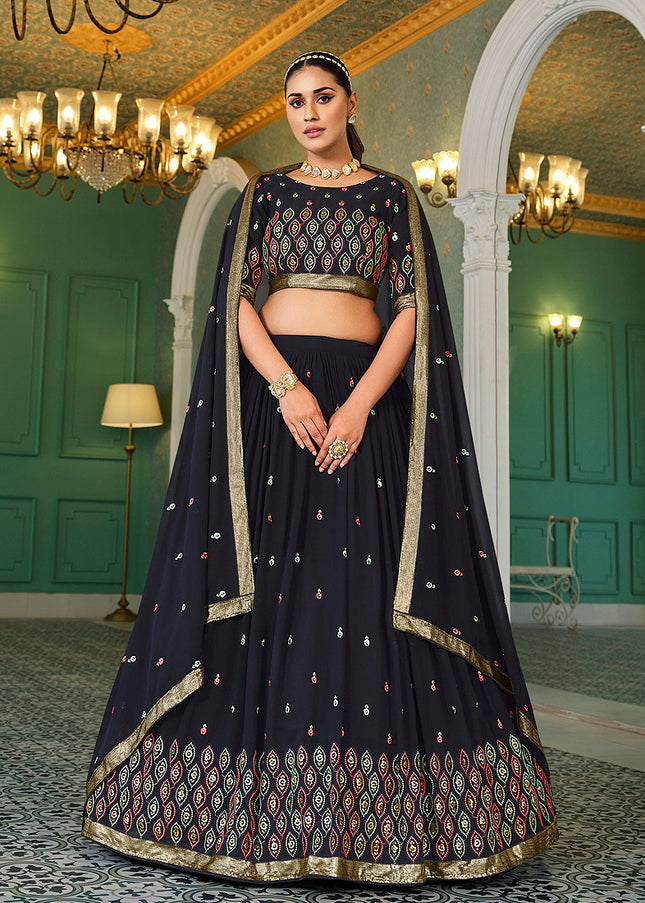 Black and Gold Embroidered Lehenga