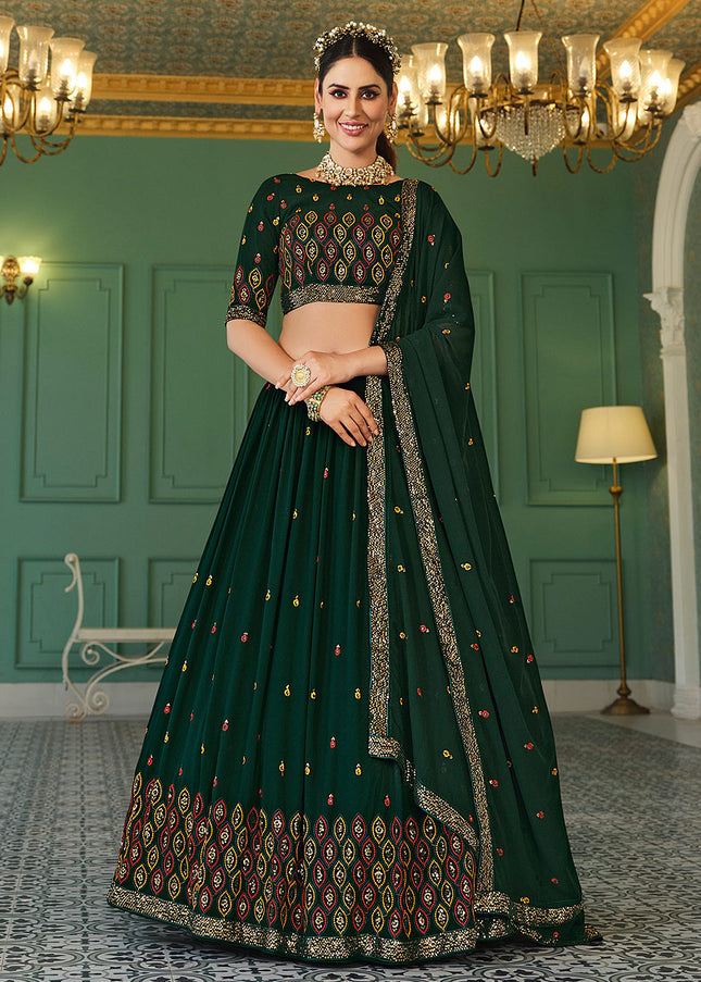 Green and Gold Embroidered Lehenga