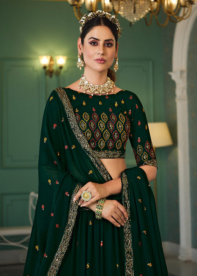 Green and Gold Embroidered Lehenga