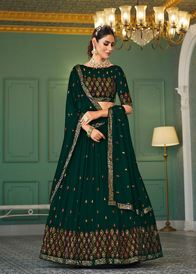 Green and Gold Embroidered Lehenga