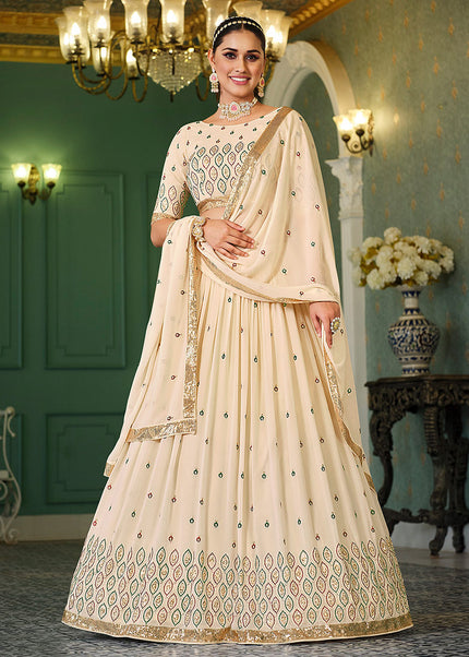 Cream and Gold Embroidered Lehenga