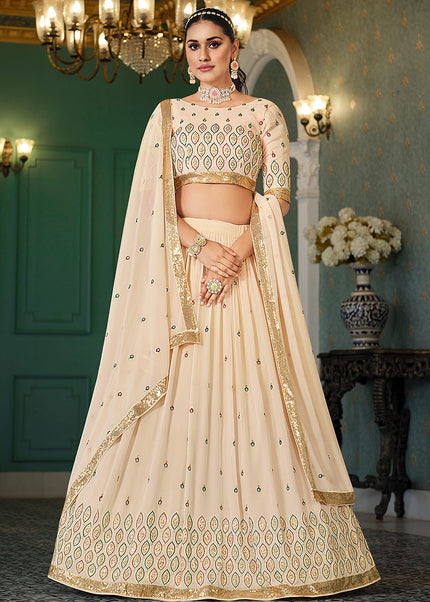 Cream and Gold Embroidered Lehenga