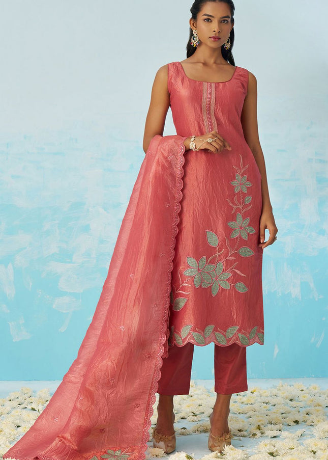 Pink Embroidered Pant Suit