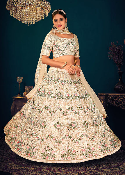 Beige and Gold Embroidered Lehenga