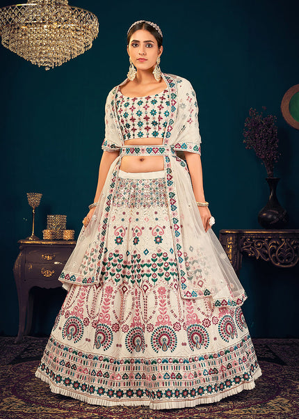 Offwhite Multicolor Embroidered Lehenga